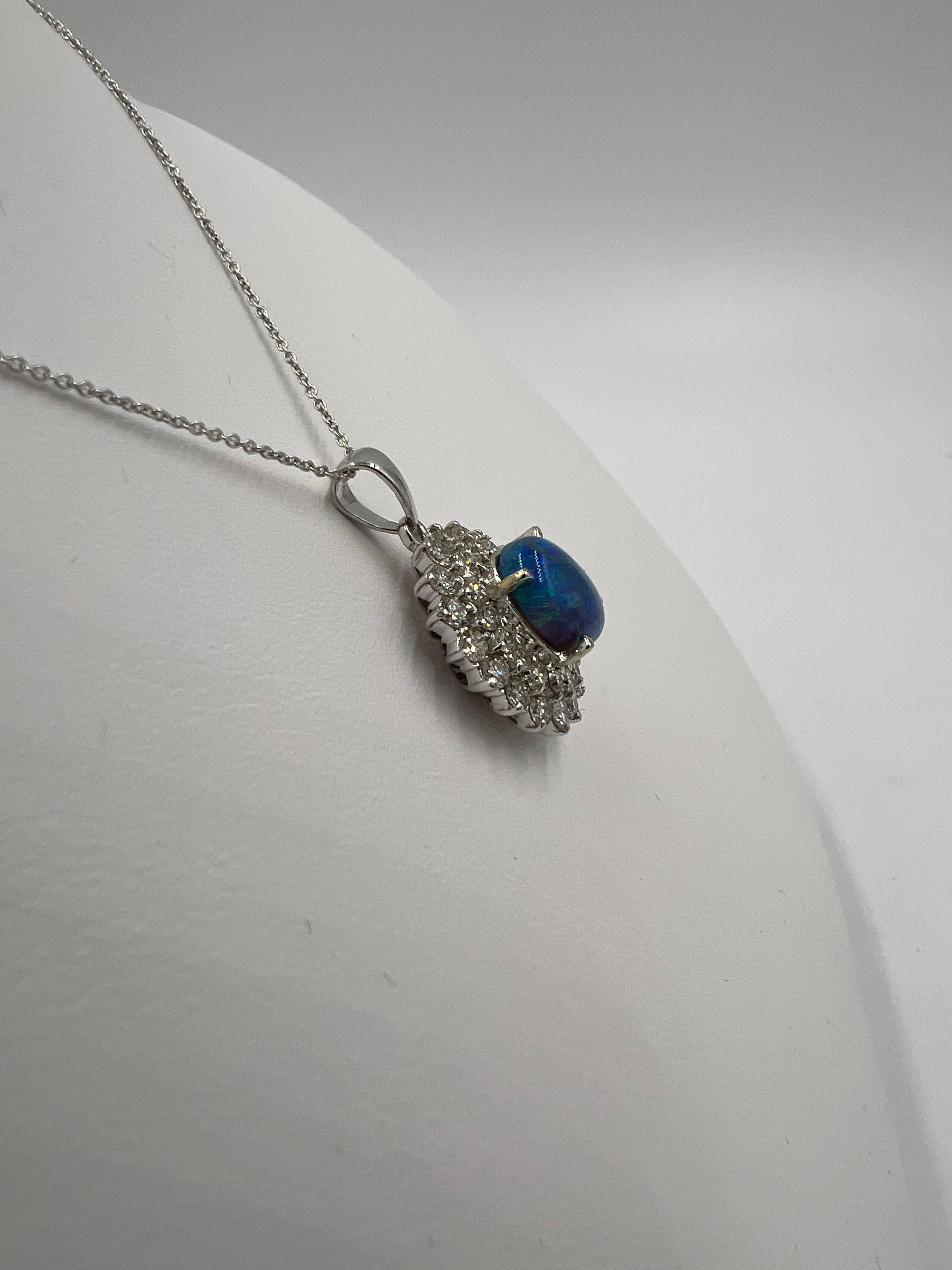 Black Opal Diamond White Gold Pendant Necklace For Sale 1