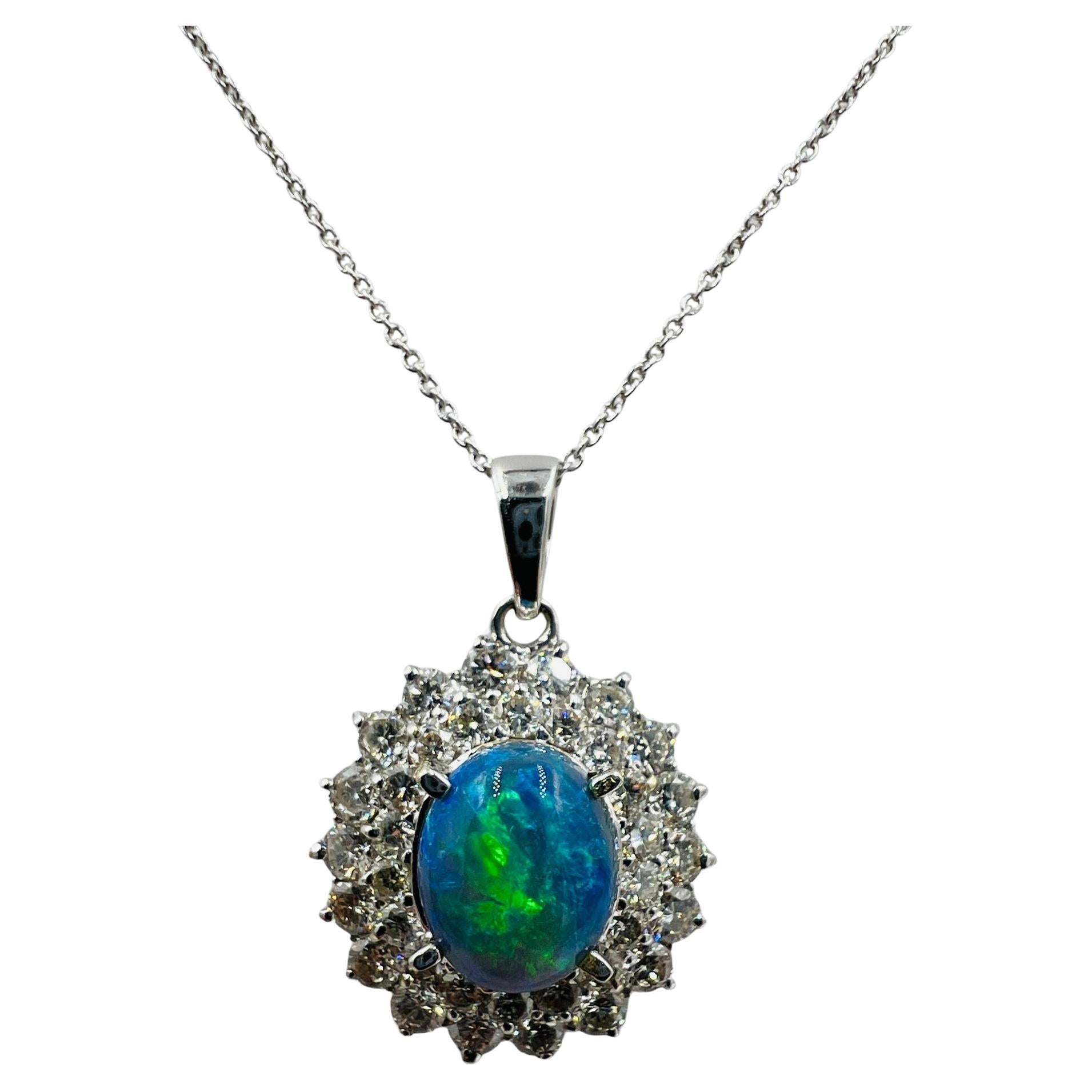 Black Opal Diamond White Gold Pendant Necklace