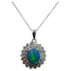 Black Opal Diamond White Gold Pendant Necklace