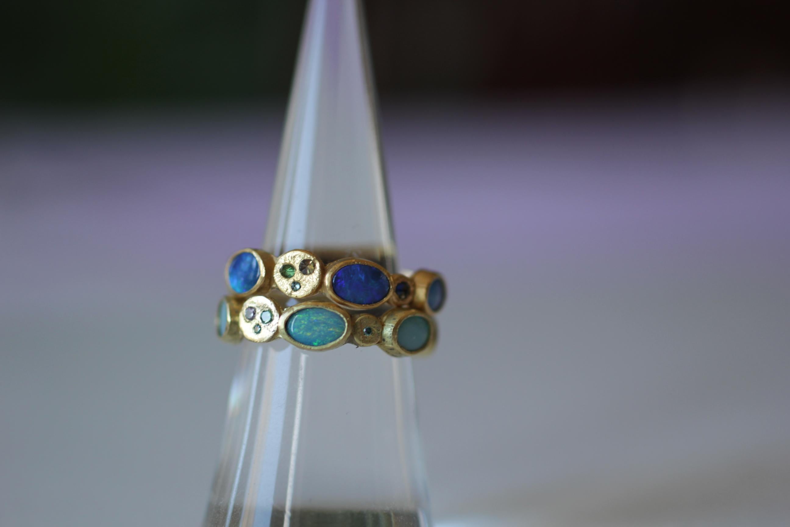 Black Opal Diamonds and Sapphires 22 Karat Gold Band Fashion Ring For Sale 7