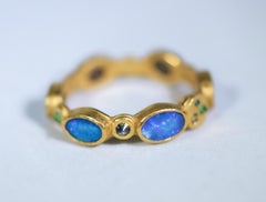 Black Opal Diamonds and Sapphires 22 Karat Gold Band Fashion Ring