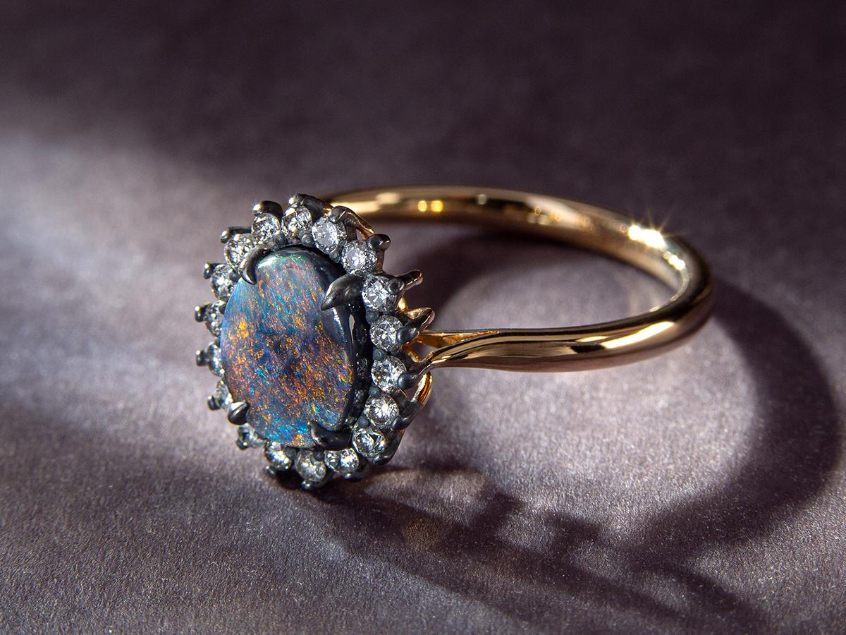 Victorian Black Opal Diamonds Gold Silver Ring Antique Style Unisex Engagement For Sale