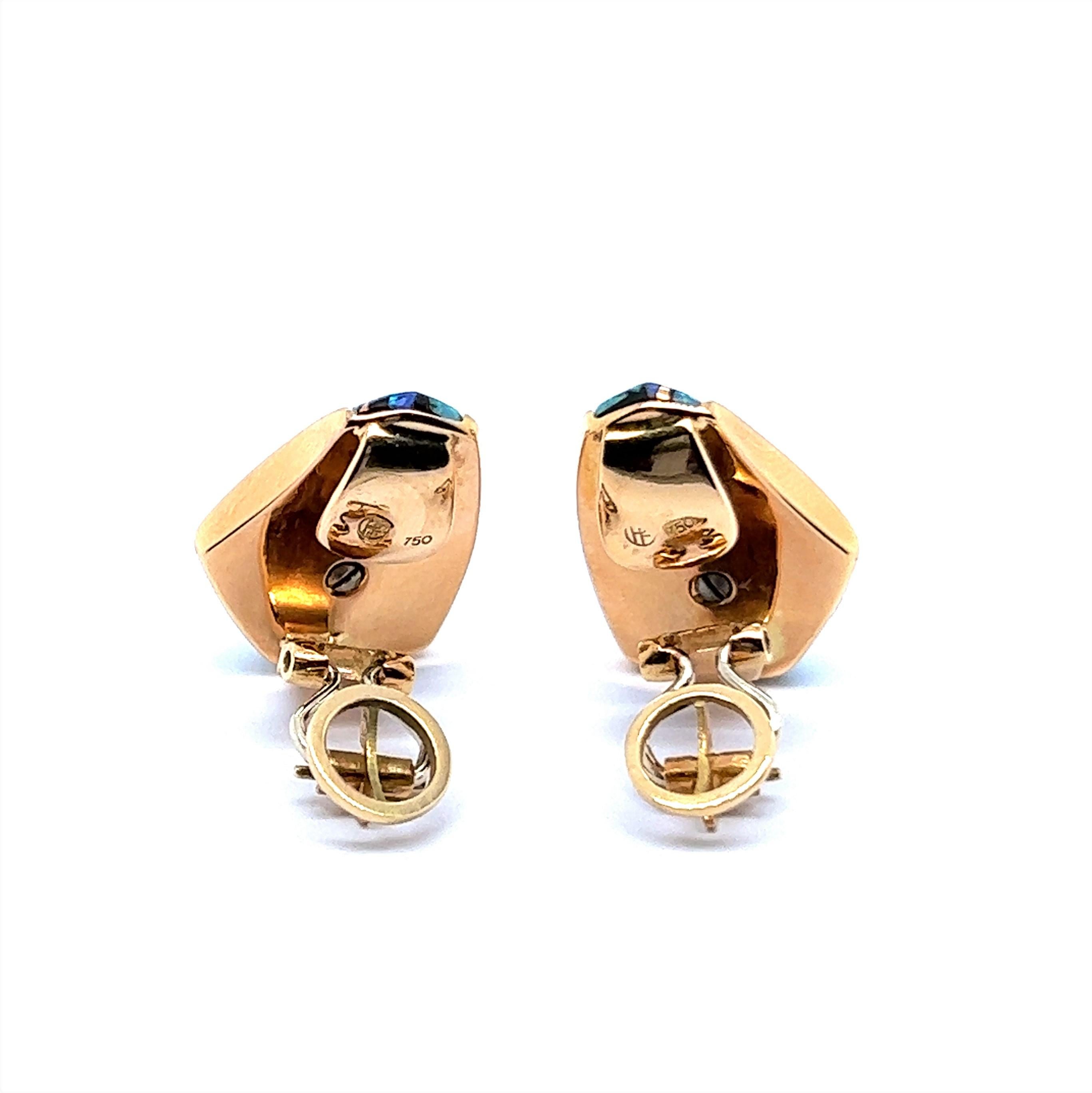 Artist Black Opal Earrings in 18 Karat Rose Gold by Binder For Sale