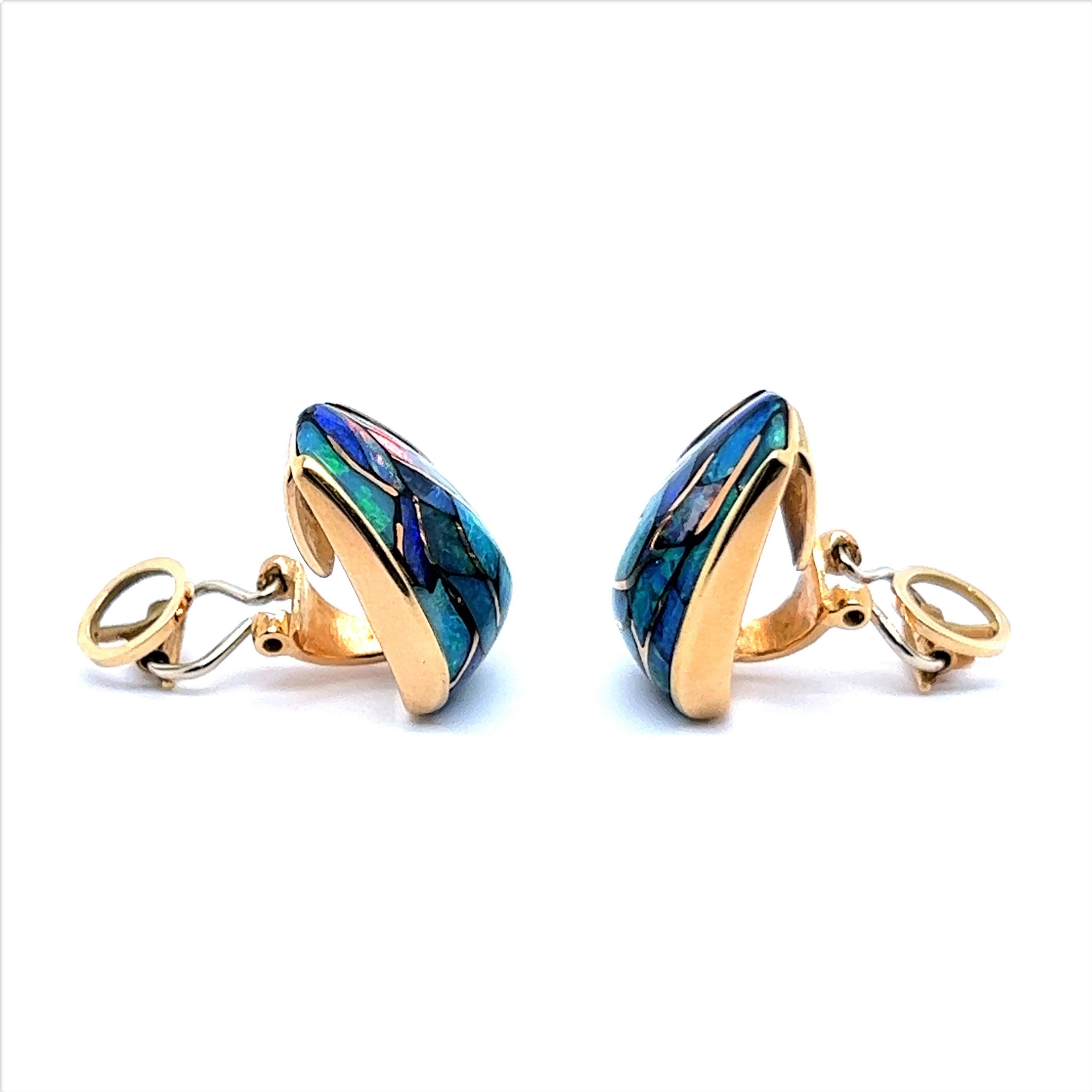 Mixed Cut Black Opal Earrings in 18 Karat Rose Gold by Binder For Sale
