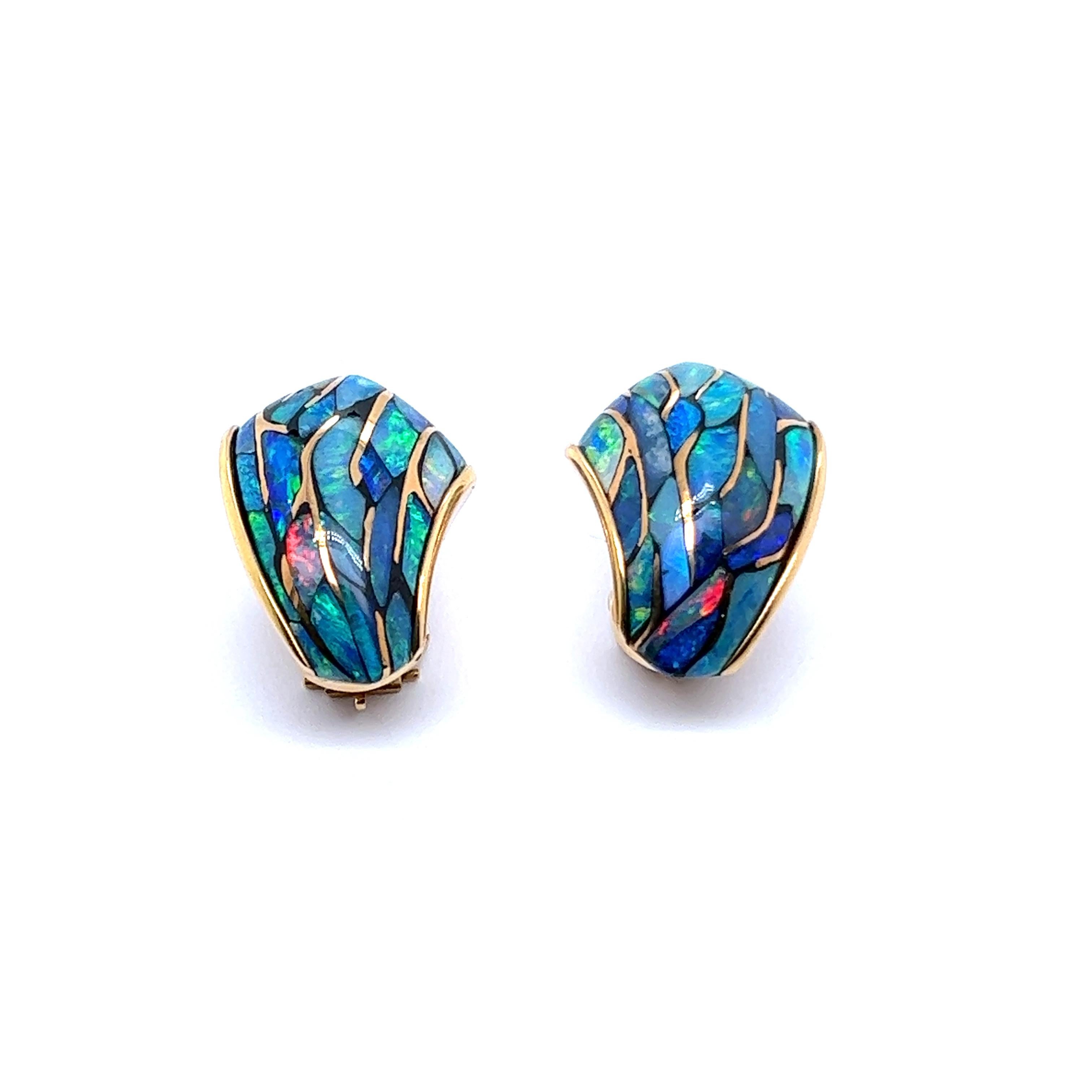 Women's or Men's Black Opal Earrings in 18 Karat Rose Gold by Binder For Sale