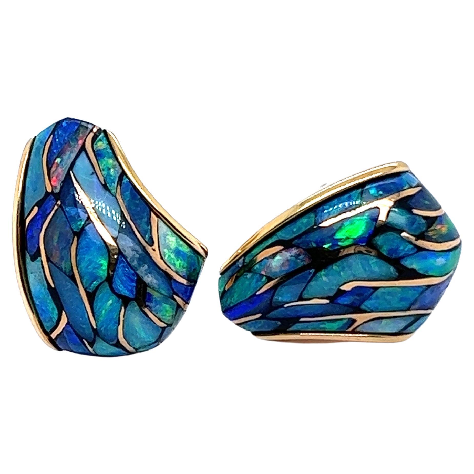 Black Opal Earrings in 18 Karat Rose Gold by Binder For Sale