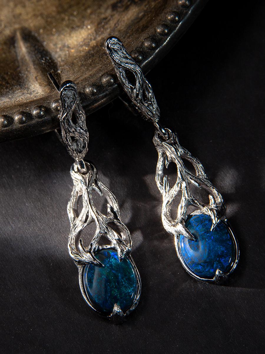 Boucles d'oreilles Opale noire or blanc Bleu fluo Personne spéciale cadeau de mariage bijoux en vente 10