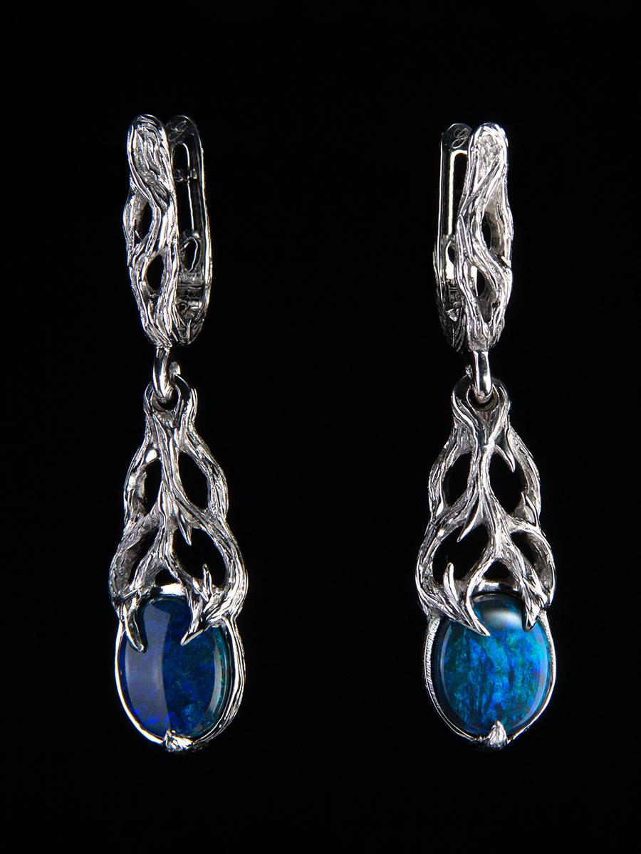Taille cabochon Boucles d'oreilles Opale noire or blanc Bleu fluo Personne spéciale cadeau de mariage bijoux en vente