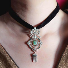 Black Opal Emerald Sapphire Diamond Antique Style Choker Necklace in 18K Gold