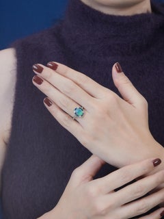 Black Opal Emerald Sapphire Diamond Art Deco Style Target Engagement Ring in 14K
