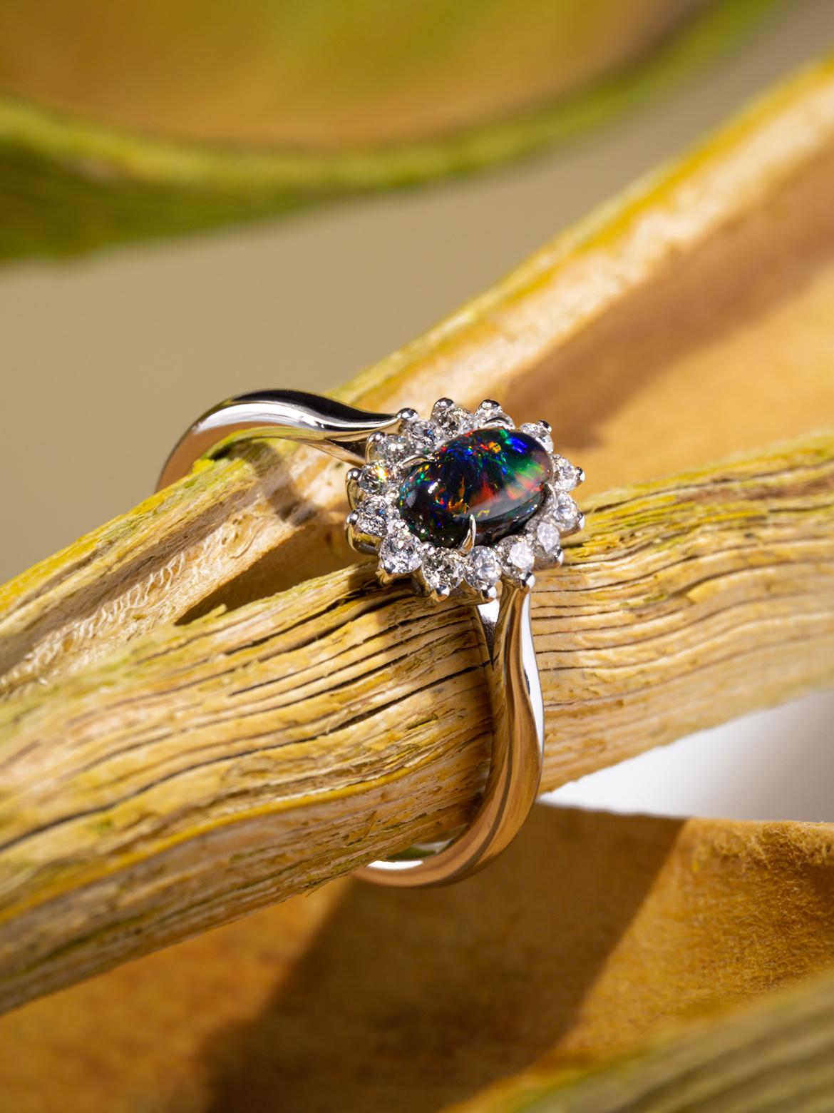 Black Opal Gold Diamond Ring Australian Gemstone Engagement Ring For Sale 3
