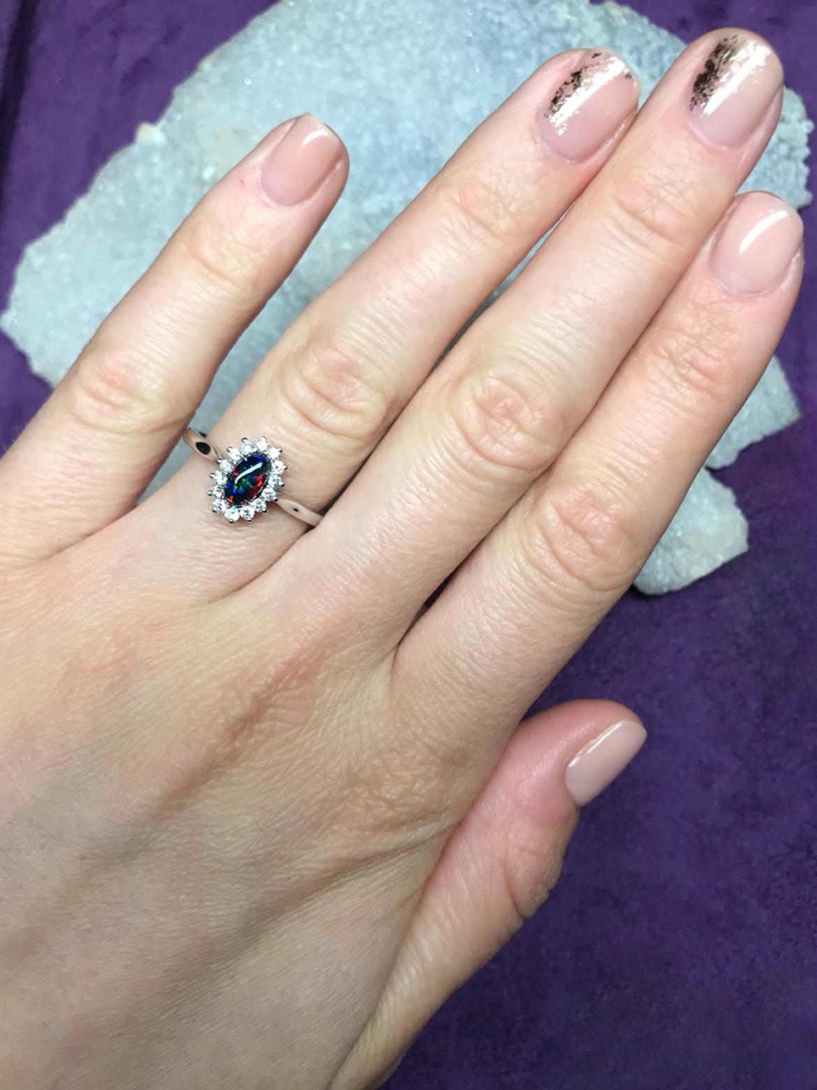 Black Opal Gold Diamond Ring Australian Gemstone Engagement Ring For Sale 2