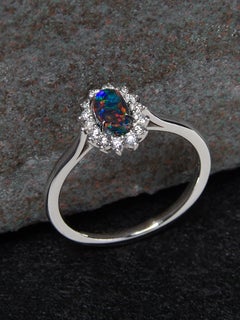 Black Opal Gold Diamond Ring Australian Gemstone Engagement Ring