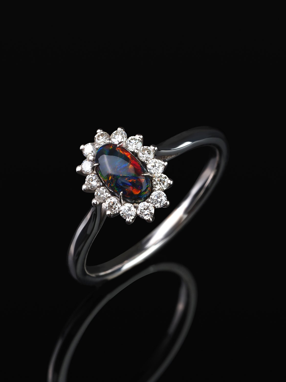 black opal and diamond ring