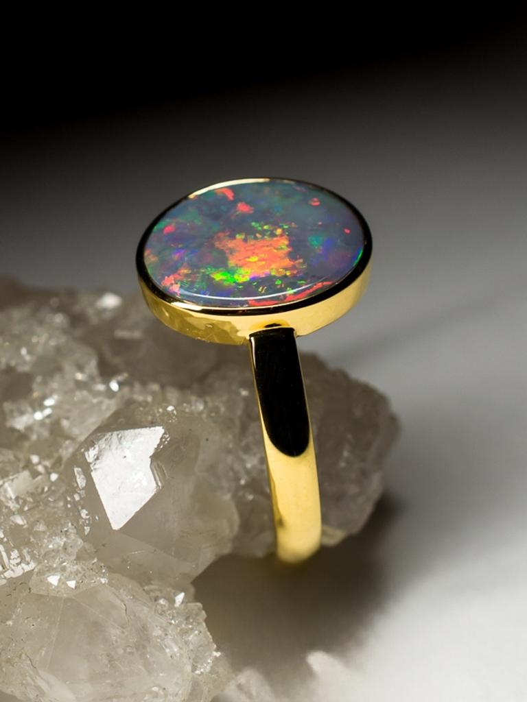 Anillo de oro con ópalo negro 18K Piedra natural australiana Anillo de compromiso estilo lotr en venta 3