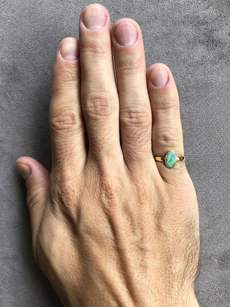 Ópalo negro Anillo de oro Regalo de compromiso Anillo de pareja persona especial arte Minimalismo en venta 5