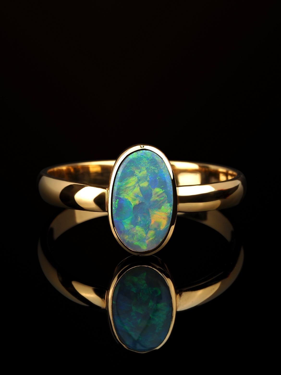 da uomo o donna Anello in oro con opale nero Anello di fidanzamento con pietra tremolante Minimalismo in vendita