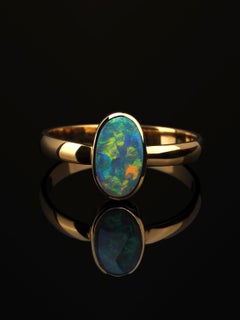 Black Opal Gold Ring Flickering Stone Engagement ring Minimalism