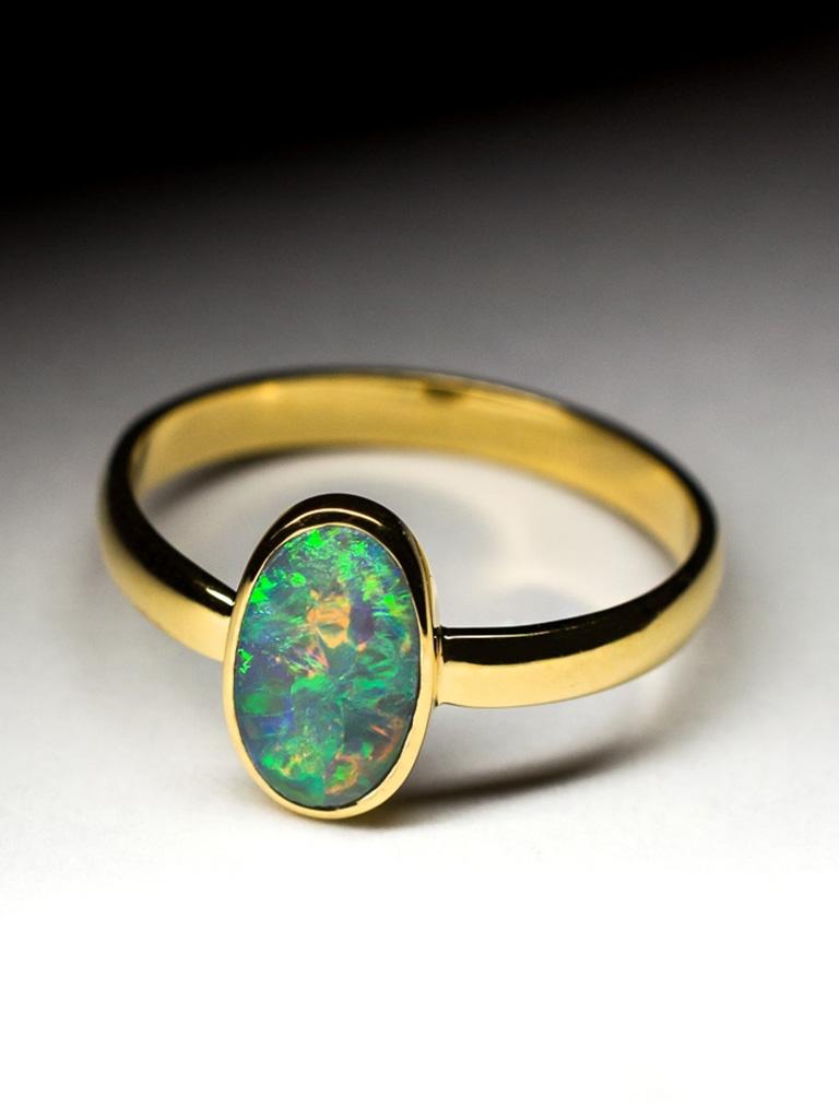 Black Opal Gold Ring Flickering Stone Engagement ring Minimalism For Sale 6