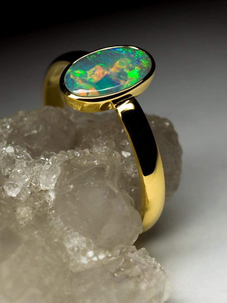 Black Opal Gold Ring Flickering Stone Engagement ring Minimalism For Sale 9