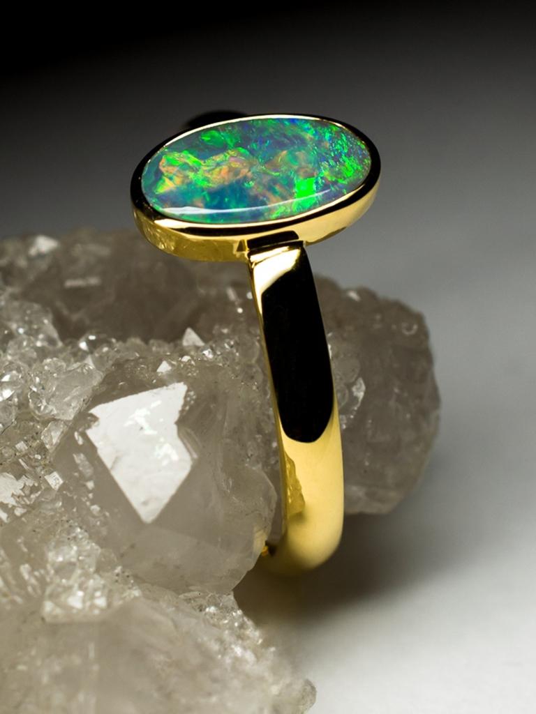Opale noire Bague en or Pierre scintillante Bague de fiançailles Bague de promesse en vente 6