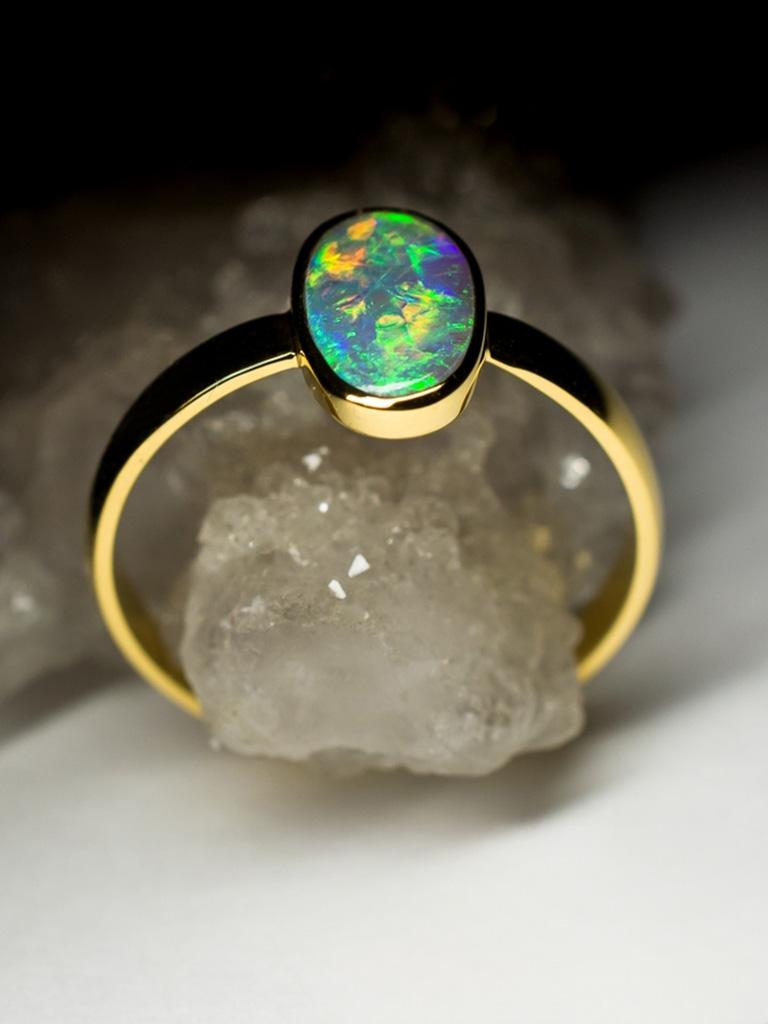 Black Opal Gold Ring Flickering Stone Engagement ring Promise ring For Sale 7