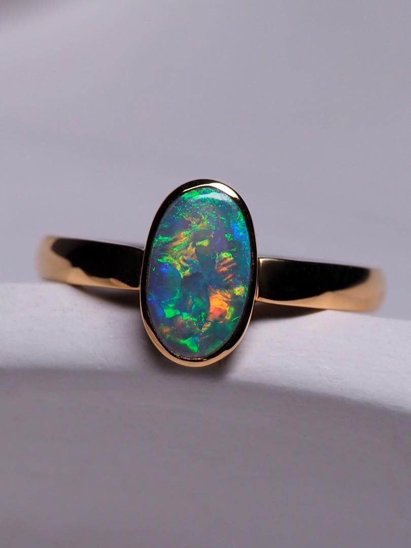 Black Opal Gold Ring Flickering Stone Engagement ring Promise ring For Sale 5