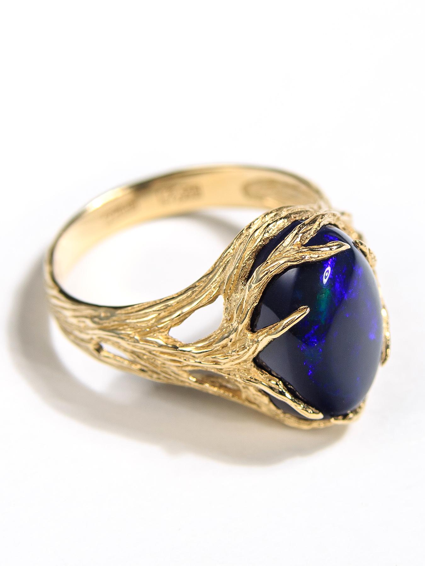 Opale noire Bague d'or Bague de fiançailles australienne bleu néon en vente 5