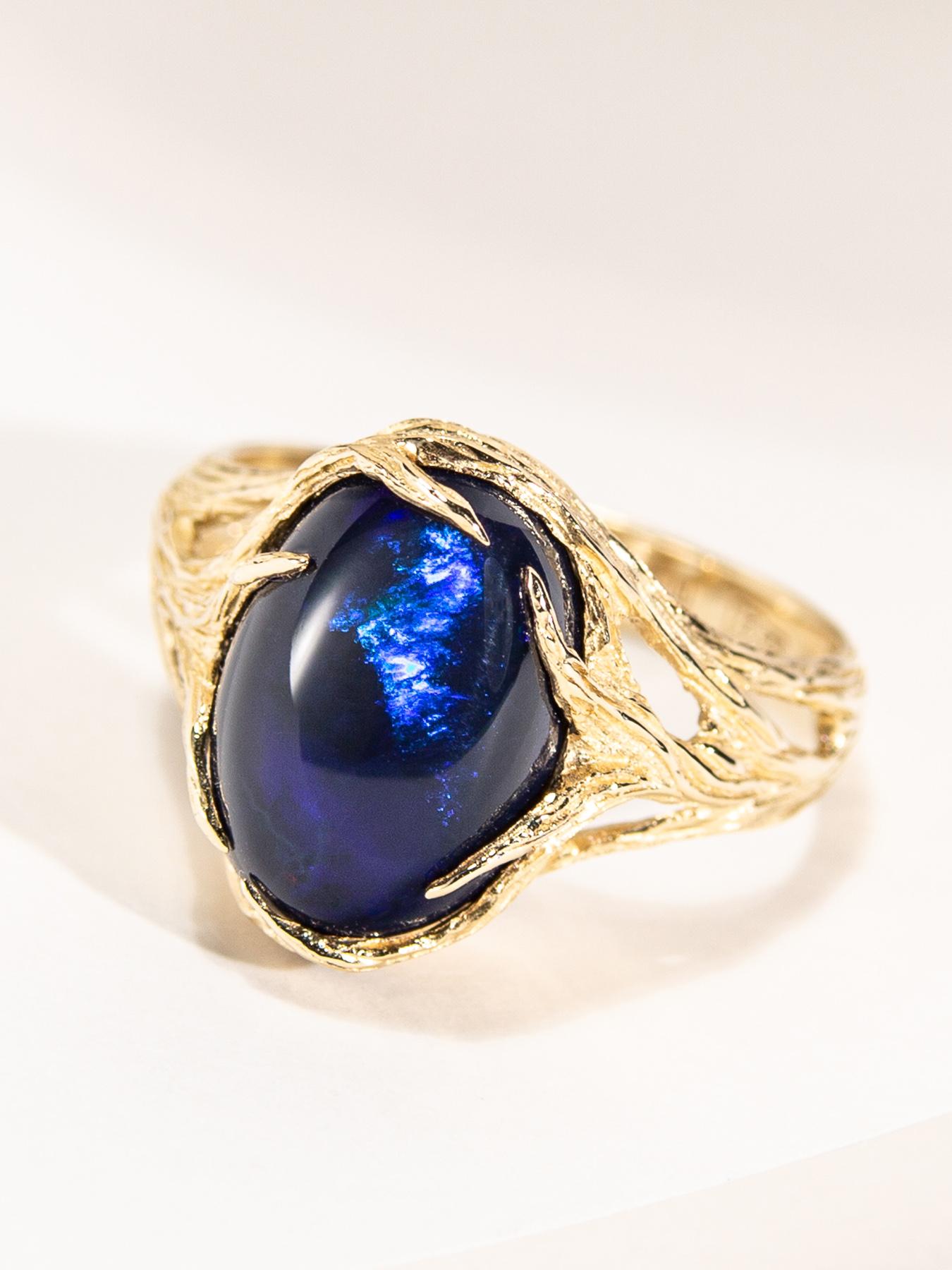Black Opal Gold Ring Neon Blue Australian Engagement ring For Sale 1