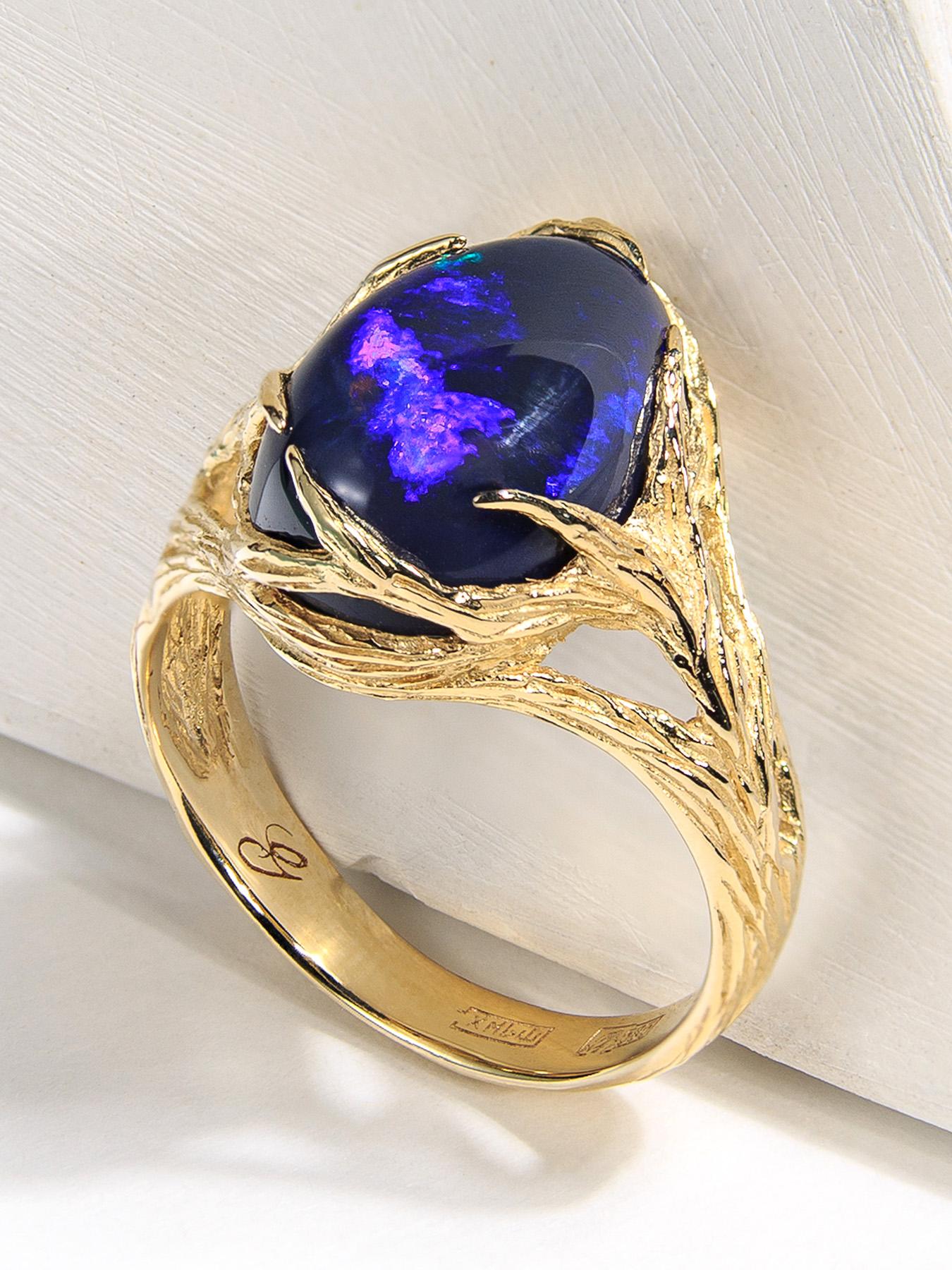 14K yellow gold ring with natural Black Opal
opal origin - Australia
opal weight - 5.93 carats
stone measurements - 0.24 х 0.35 х 0.51 in / 6 х 9 х 13 mm
ring weight - 4.53 grams
ring size - 6.5 US

Roots collection


We ship our jewelry worldwide –