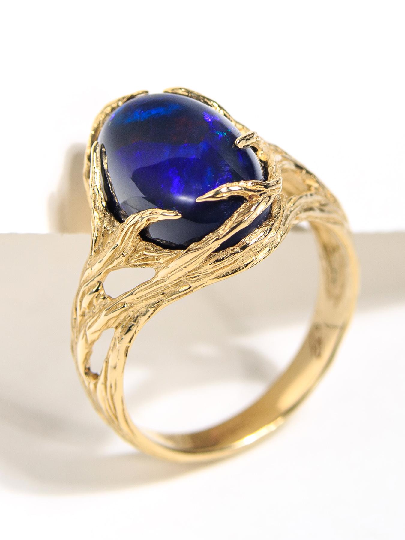 Black Opal Gold Ring Neon Blue Australian Engagement ring For Sale 7