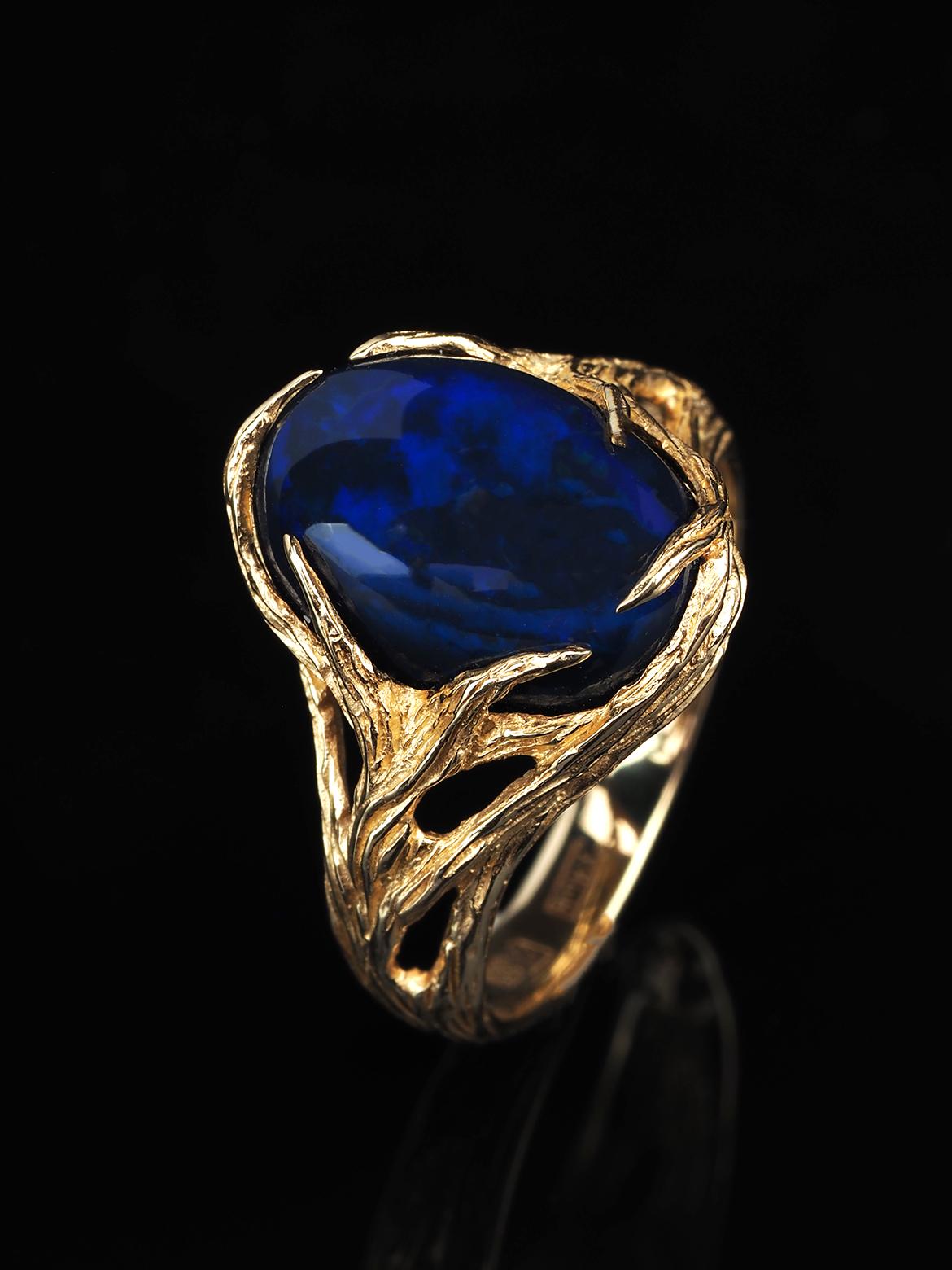 14K yellow gold ring with natural Black Opal
opal origin - Australia
opal weight - 5.93 carats
stone measurements - 0.24 х 0.35 х 0.51 in / 6 х 9 х 13 mm
ring weight - 4.53 grams
ring size - 6.5 US

Roots collection

We ship our jewelry worldwide –