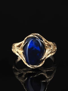 Black Opal Gold Ring Neon Blue Australian Engagement ring
