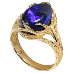Black Opal Gold Ring Neon Blue Australian Engagement ring