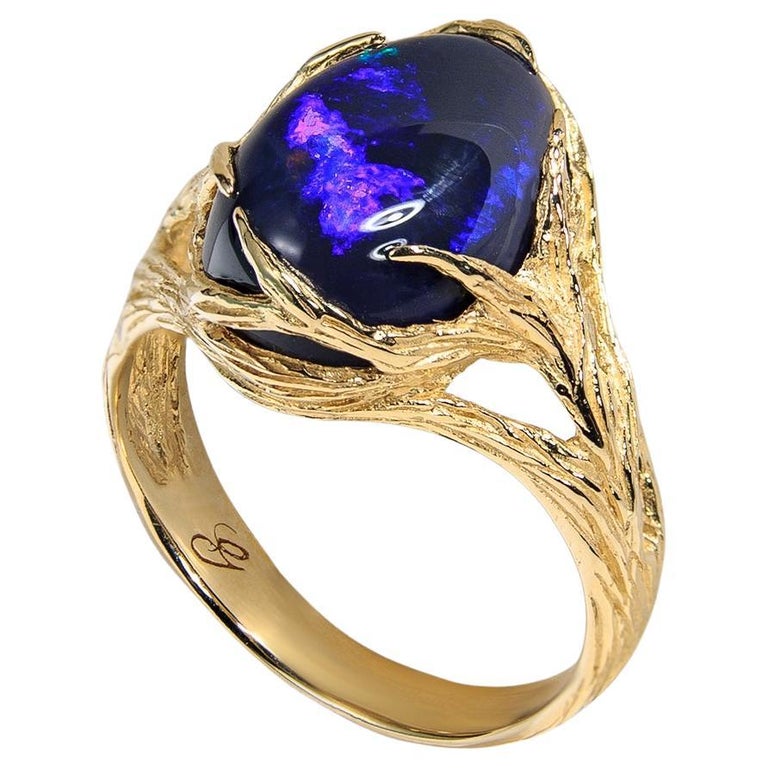 Broche Ancienne En Or 9 Carats Avec Opale Noire D'Australie - Avec Sa Boîte