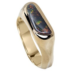 Black Opal Gold Ring Unises Stardust Pattern Engagement Style