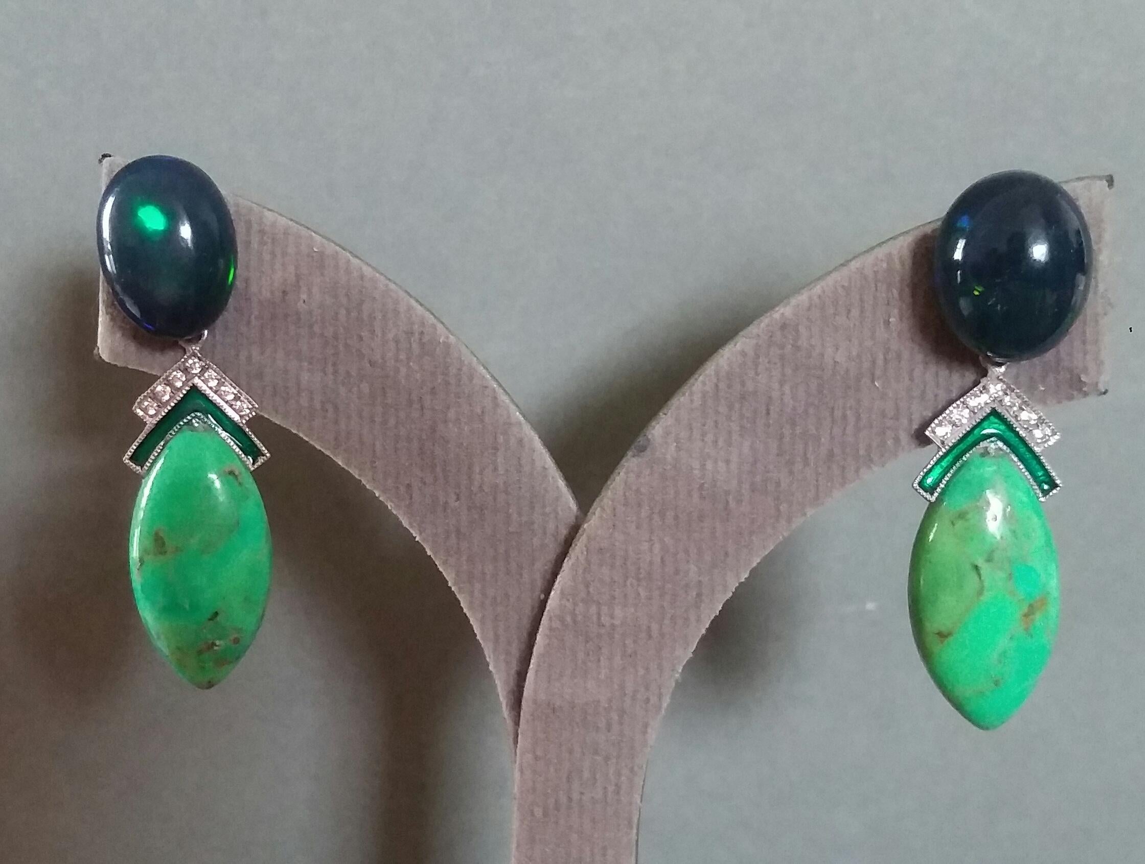 Black Opal Green Turquoise Blue Sapphires Green Enamels Diamonds Gold Earrings For Sale 4