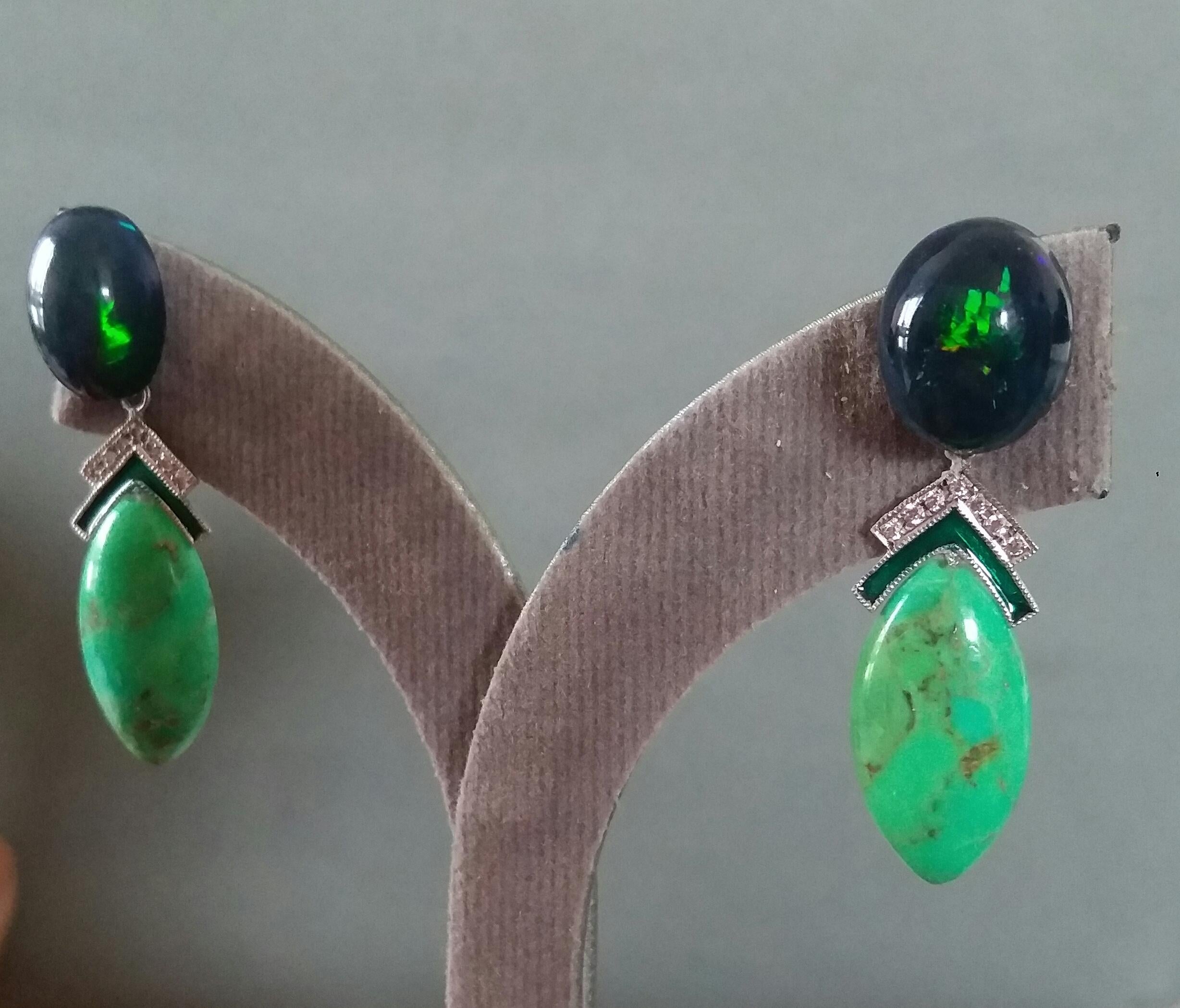 Black Opal Green Turquoise Blue Sapphires Green Enamels Diamonds Gold Earrings For Sale 5
