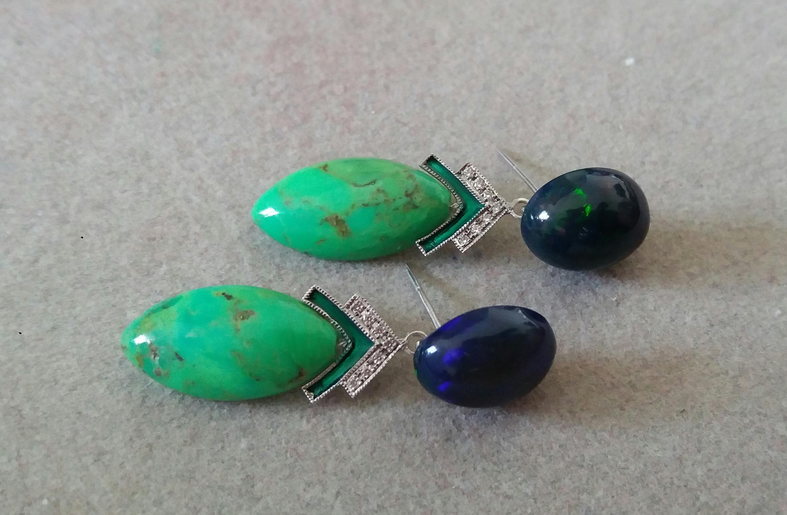 Women's Black Opal Green Turquoise Blue Sapphires Green Enamels Diamonds Gold Earrings For Sale