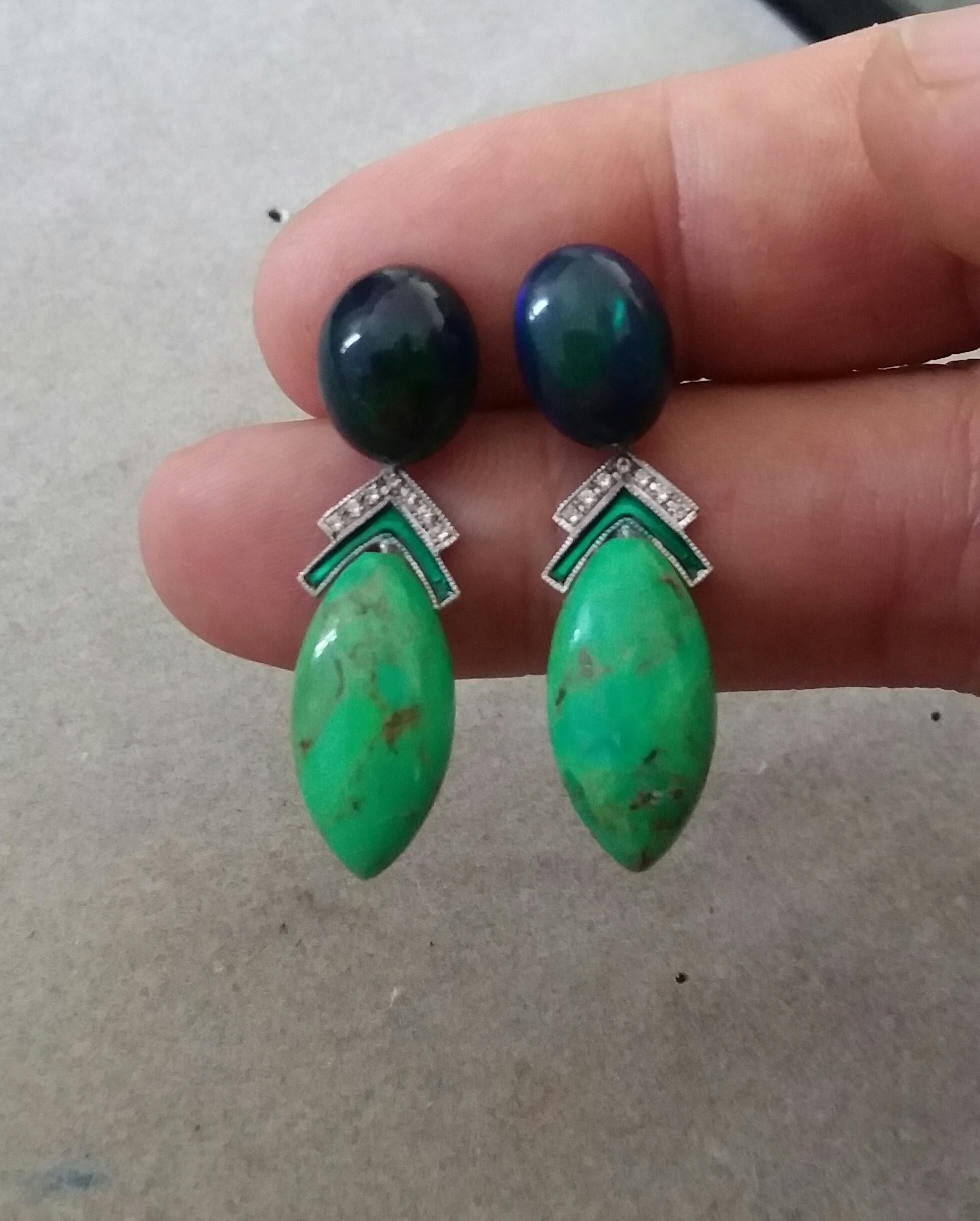 Black Opal Green Turquoise Blue Sapphires Green Enamels Diamonds Gold Earrings For Sale 1