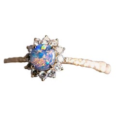 Black Opal Halo Diamond Engagement Ring 18K Yellow Gold