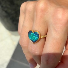 Black Opal Heart Cabochon Yellow Gold Solitaire Ring, Talkative 2026