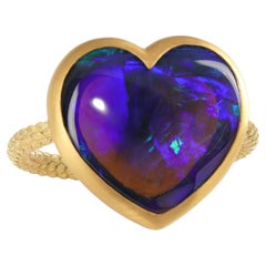 Black Opal Heart Cabochon Yellow Gold Solitaire Ring, Talkative 2026