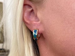 Black Opal Inlay Hoops in 14k Yellow Gold