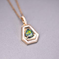 Australian Black Opal Necklace Trapezoid Shaped Pendant 18k Yellow Gold