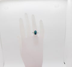 Black Opal Oval Cabochon and White Diamond Cocktail Ring in Platinum