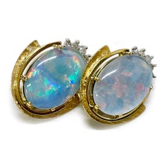 Black Opal Oval Diamond Earrings