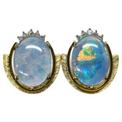 Black Opal Oval Diamond Earrings