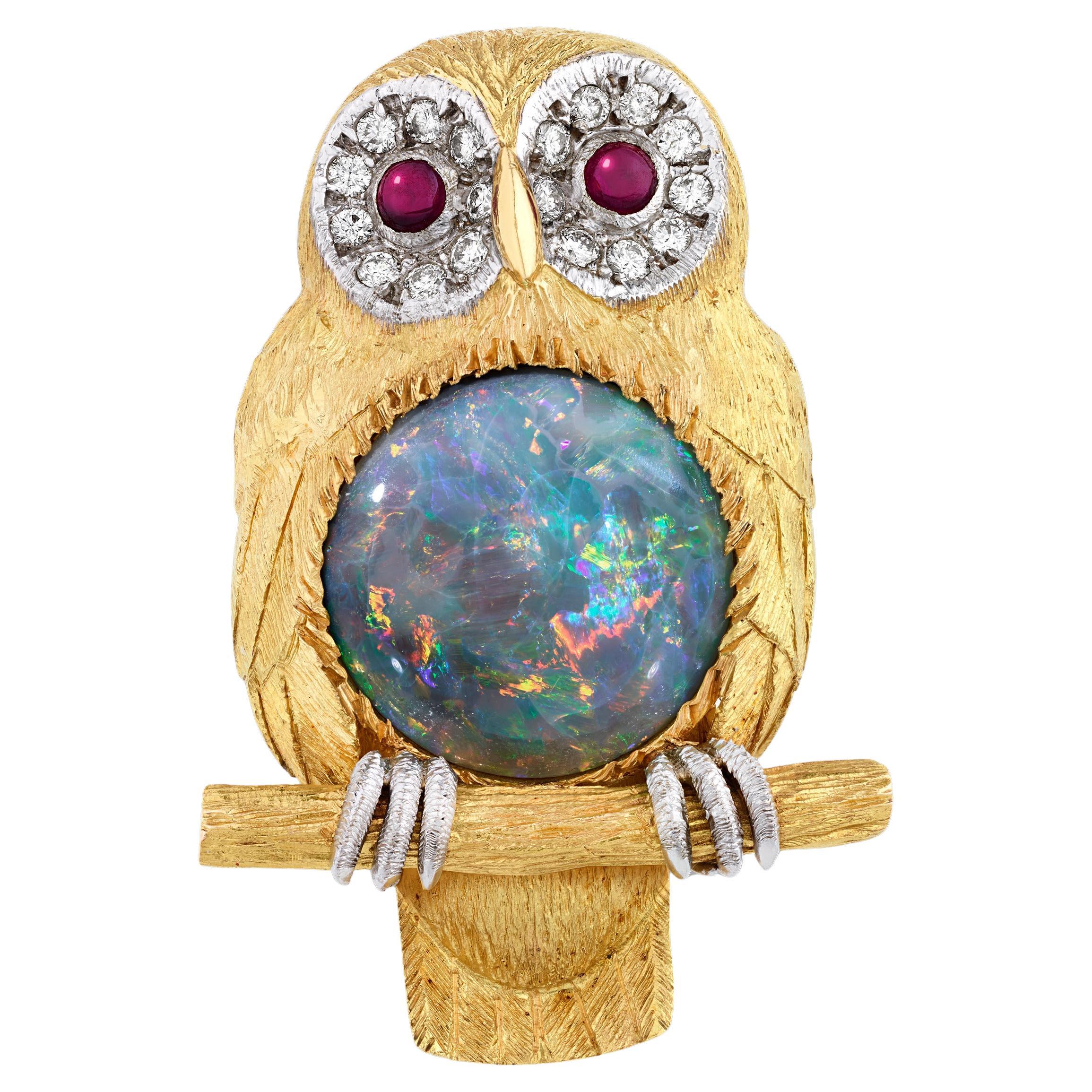 Black Opal Owl Pin