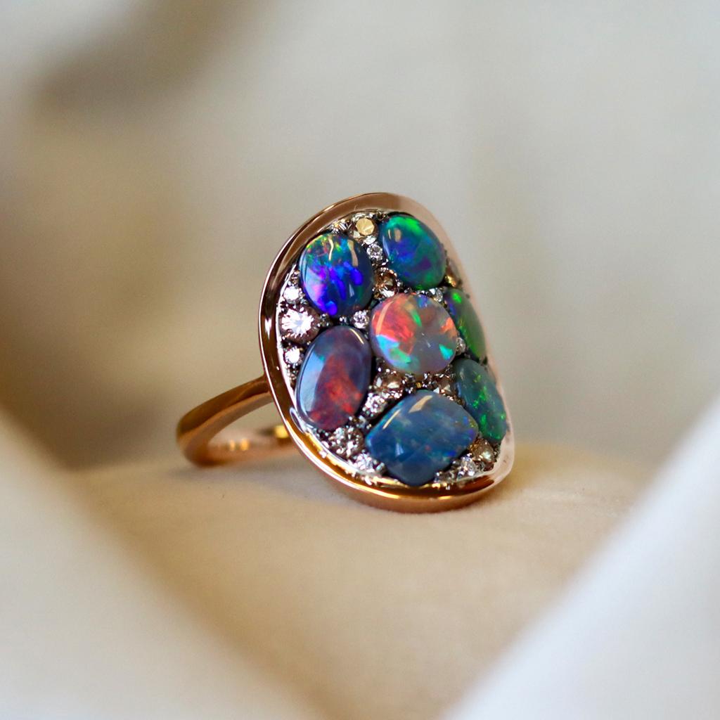 Black Opal Padparadscha Sapphire Diamond Mosaic Ring 3